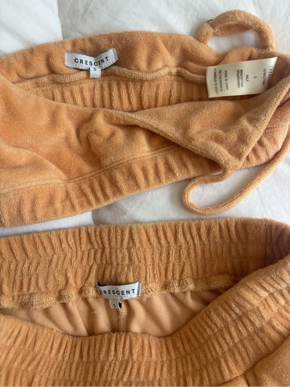 Crescent Terry Crop Bralette & Shorts Set in Peach
